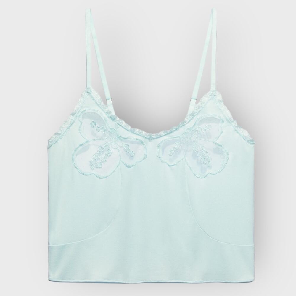 Savage X Fenty A Peek Behind Lace Cami | Small | Blue Sexy Sleepwear Tank
